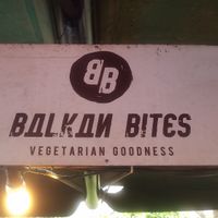 Signage in Borough Market at Balkan Bites in London