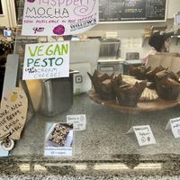 Several vegan pastries and menu is clearly marked   at Willow's Bagels in Burlington