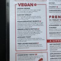 Vegan section of menu  at Breakfast Republic - East Village in San Diego