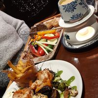 Vegan cheese fondue and portobello steak at Gusto-040 in Eindhoven