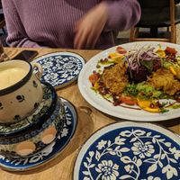 Vegan cheese fondue and salad at Gusto-040 in Eindhoven