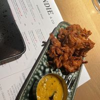 Onion pakora with mango chutney   at Indie Indian Kitchen in Tromsoe