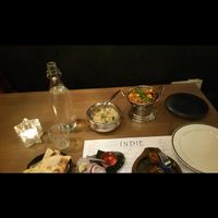 Indie, Tromso - veg paneer curry with naan bread + pilau rice and spicy bajjiyas. at Indie Indian Kitchen in Tromsoe