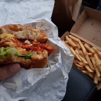 "Sweetpea" burger and fries at Two Kings Burgers  in Warrnambool