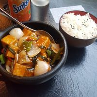 Sweet and sour tofu with jasmin rice at Cool Lala in Airlie Beach