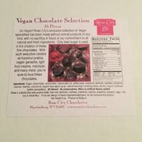 Vegan Easter Selection - 16 Pieces. Back of the box. at Rose City Chocolatier in Martinsburg