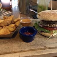 vegan Burger with wedges  at Sausalitos in Stuttgart