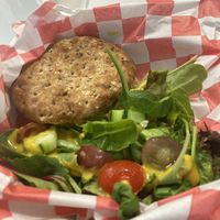 Vegan burger w salad   at Beyond Vegan Cell Food in Portsmouth