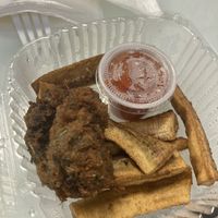 Lions main fried shroom and banana fries   at Beyond Vegan Cell Food in Portsmouth