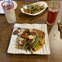 Noodles in black bean sauce with vegan beef and mixed vegetables!  at Zen Buddha in North West London