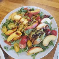 Peach Burrata Avocado Toast made without the cheese at Brunch in Conshohocken