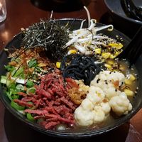 Cauliflower ramen with charcoal activated noodles at I Like Ramen in Fortitude Valley