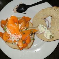Vegan lox, cream cheese and bagel plate at BernBaum's in Fargo