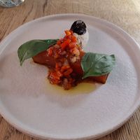 Grilled watermelon with tomato confit at Bonboon in Amsterdam