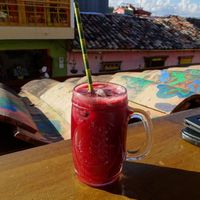 freshly pressed juice at Namaste Vegan Food in Guatape