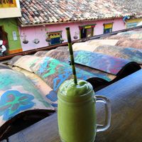 smoothie with avocado, lulu, cucumber and a touch of panela at Namaste Vegan Food in Guatape