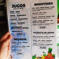 Menu at Namaste Vegan Food in Guatape