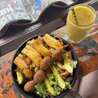 Salad Bowl and Mango-Passionfruit Juice  at Namaste Vegan Food in Guatape