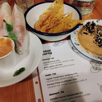 Rojak Party supper club's miso hummus, and gado gado roll starters at Bonnington Cafe in South West London