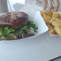 philly cheesesteak sandwich with yucca fries at Veggy Street in Henderson
