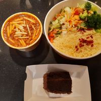 Stew with saffron rice and chocolate cake at Banu Café in Helsinki