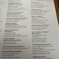 Vegan options on regular menu are noted   at Hell's Backbone in Boulder