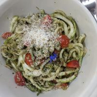 Zoodles - Zucchini spaghetti with pesto, cherry tomatoes, vegan cheese (brasilian nuts) at Qura in Cusco