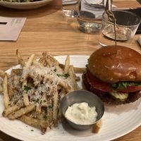 Impossible burger and truffle fries at Earls in Denver