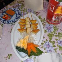 Bean curd skewers with satay sauce at Thai Boran in Derby