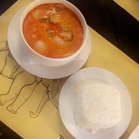 Massaman curry with jasmine rice  at Tom Yum in Budapest