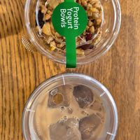 Iced Latte and Granola Greek yogurt bowl at Gregores in Athens