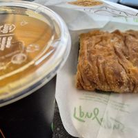 Fresh orange juice and Spanakopita at Gregores in Athens