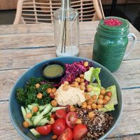 Traditional buddha bowl and tokyo smoothie at The Urban Garden in Vilnius