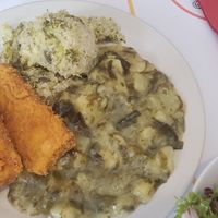 Daily menu (fried tofu etc) at Vegehop in Zagreb