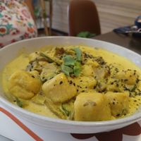 Cous cous gnocchi in cashew cream, mushroom & courgette sauce at Vegehop in Zagreb