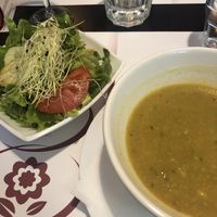 Soup and salad from the daily menu at Vegehop in Zagreb