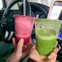 Might Green with seamoss added and Berry blast juices   at Juice & Gems in Hollis