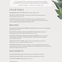 Current vegan menu Oct 2018 at The Inn at Maybury in Woking