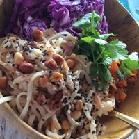 Raw pad Thai - Rice noodles, peanut sauce and carrots at Cafe Bodhi in Hikkaduwa
