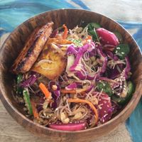Tofu noodle bowl at Cafe Bodhi in Hikkaduwa