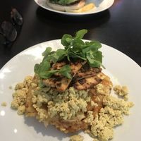 Scrambled tofu hash brown waffle at The Grizzly Vegan  in Southend-on-sea