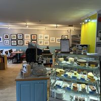 Inside of the cafe with cake display - some vegan  at Simply Scottish in Jedburgh