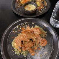 mixed noodle with spicy tomato penut sauce  at PELGAG in Kyoto