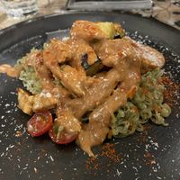 Noodles with tomato peanut sauce   at PELGAG in Kyoto