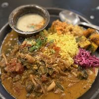 Vegan curry, turmeric rice and, coconut milk soup  at PELGAG in Kyoto
