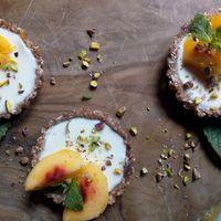 sambuca panna cotta with peaches, vegan and glutenfree. at Mamma Peppino in Alkmaar