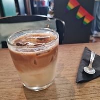 Soy iced latte at Crazy Cat Café in Milan