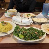 Starter Combo, Crushed Lentil Soup, Falafel Sandwich with rice at Beirut Rock Cafe in Arlington