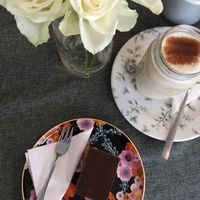 Chia with oat milk and caramel cheesecake   at Teacup Tearoom in Mevagissey