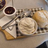 My vegan cream tea! There were about 6 jam flavour options, too! at Teacup Tearoom in Mevagissey